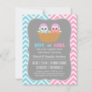 Invitation Baby Owl Blue ou Pink Gender Revevevevela Party