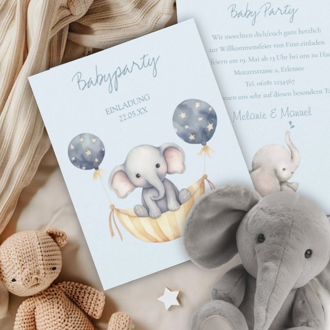 INVITATION Baby Party Elefant et Ballon (Créateur téléchargé)