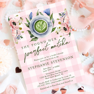 Invitation Baby-Pink Gingham et Thème Matcha Parfait pour une