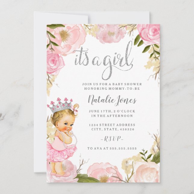 Invitation Baby Princess C'est un Baby shower rose fille (Devant)