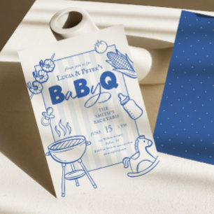 Invitation Baby-Q Baby Shower Moderne Bleu pour les Couples
