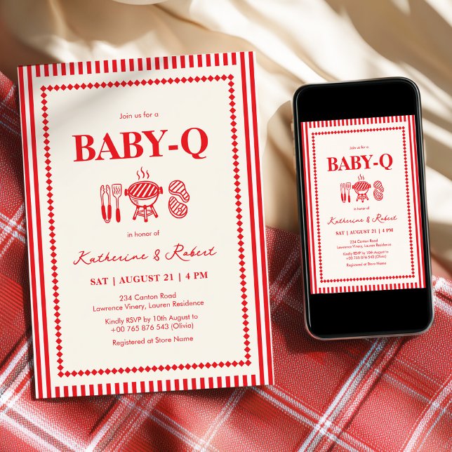 Invitation Baby-Q BBQ Fête de Naissance Rouge  (Créateur téléchargé)