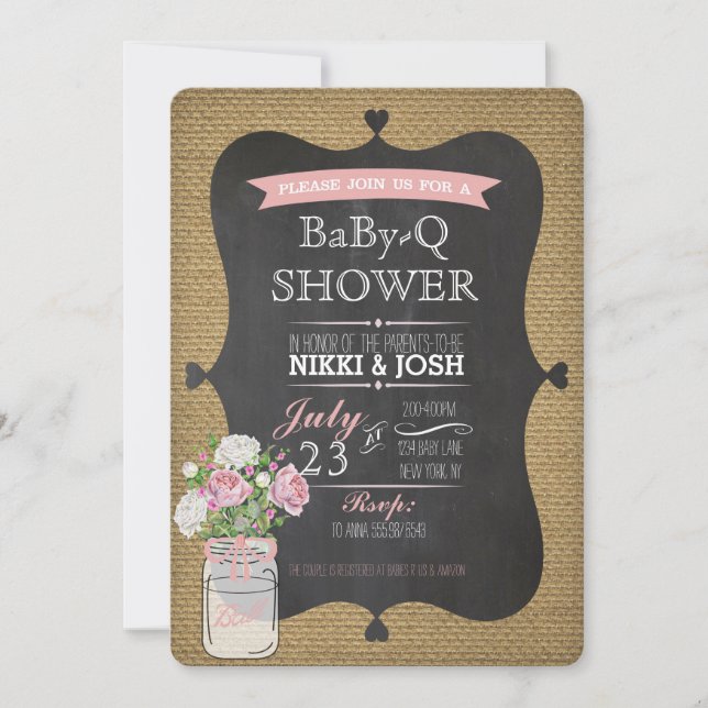 Invitation BaBy-Q Douche Burlap Mason Jar Chalkboard Invitati (Devant)
