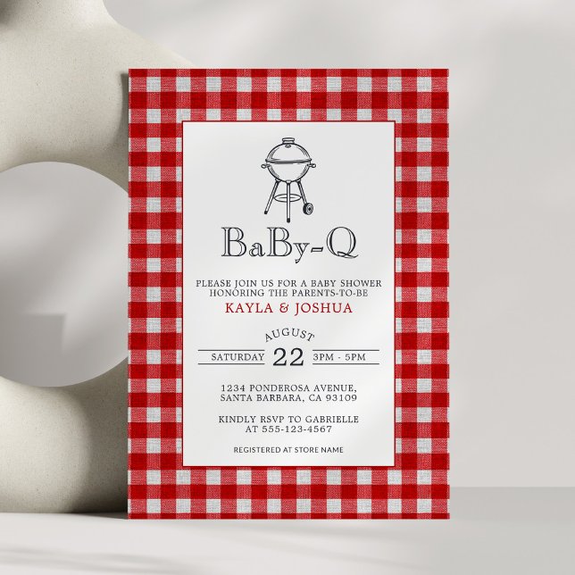 Invitation Baby-Q Gingham Rouge Rustique Fête Prénatale BBQ M (Créateur téléchargé)