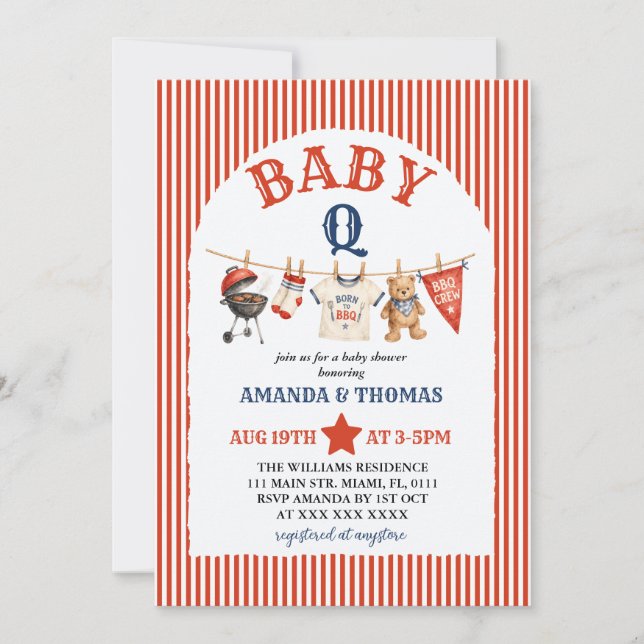 Invitation Baby-Q ours de Burger Fête de Naissance (Devant)