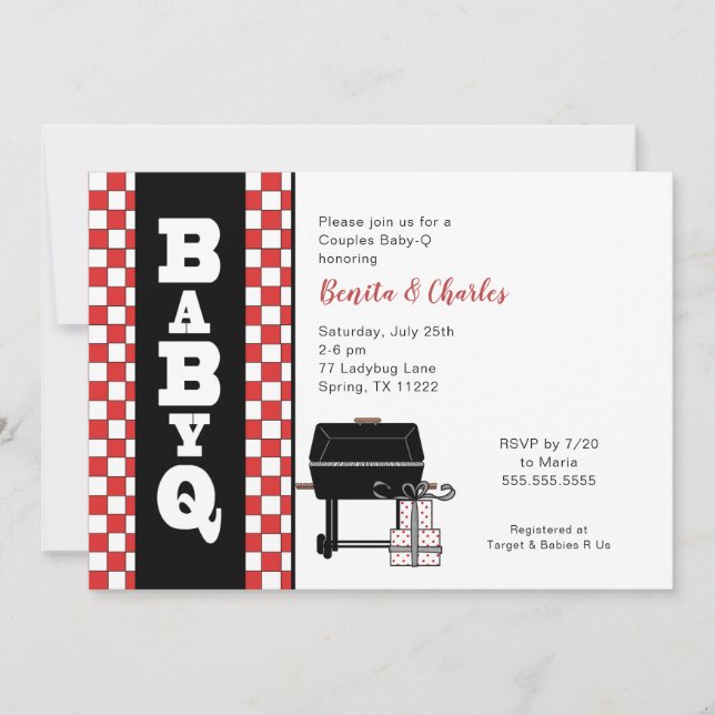 Invitation Baby Q Shower, baby shower BBQ en couple (Devant)