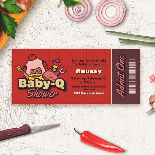 Invitation Baby-Q Shower - Barbeque Ticket (Baby-Q Shower - Barbeque Ticket Invitation)