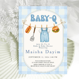 Invitation Baby-Q Tenue de ligne de linge en vichy bleu Baby