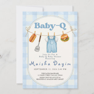 Invitation Baby-Q Tenue de ligne de linge en vichy bleu Baby