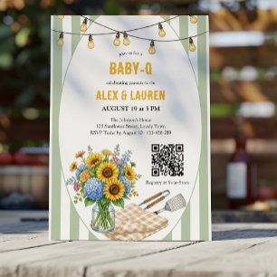 Invitation Baby Q Tournesol Vert Sauge Fête de Naissance Neut
