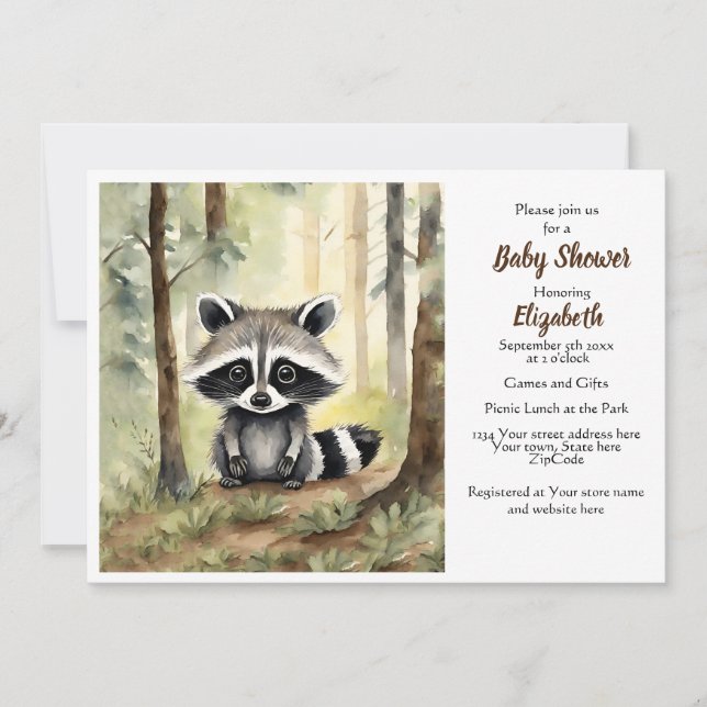 Invitation Baby Raccoon Baby shower neutre pour les femmes (Devant)
