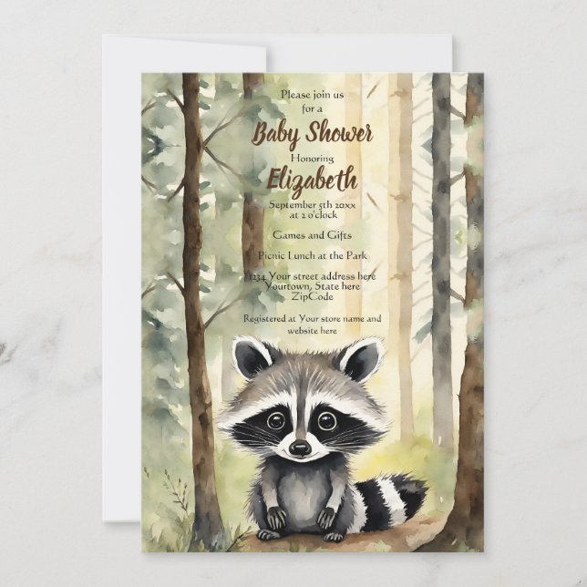 Invitation Baby Raccoon Baby shower neutre pour les femmes (Devant)