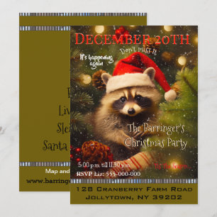 Invitation Baby Raccoon Père Noël's Christmas Party