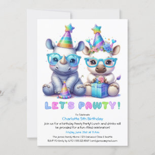 Invitation Baby Rhino adorable Anniversaire - Parties scintil