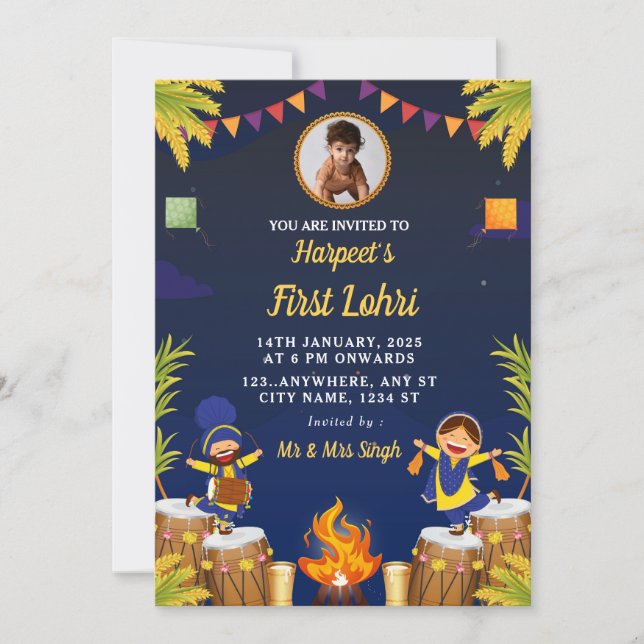 Invitation Baby’s First Lohri Celebration Card with Photo (Devant)