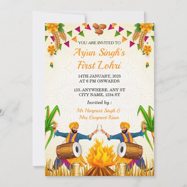 Invitation Baby’s First Lohri Invitation, Punjabi Lohri Card (Devant)