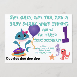 Invitation Baby Shark fête d'anniversaire personnalisée
