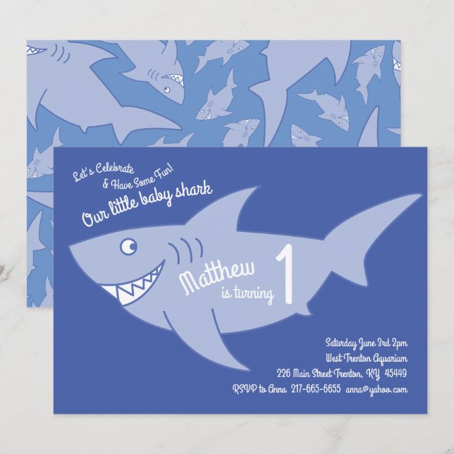 Invitation Baby Shark Ocean Animals 1er Anniversaire Invitati (Devant / Derrière)