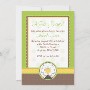 Invitation Baby Sheep Green Jaune Baby shower Brown Invitatio