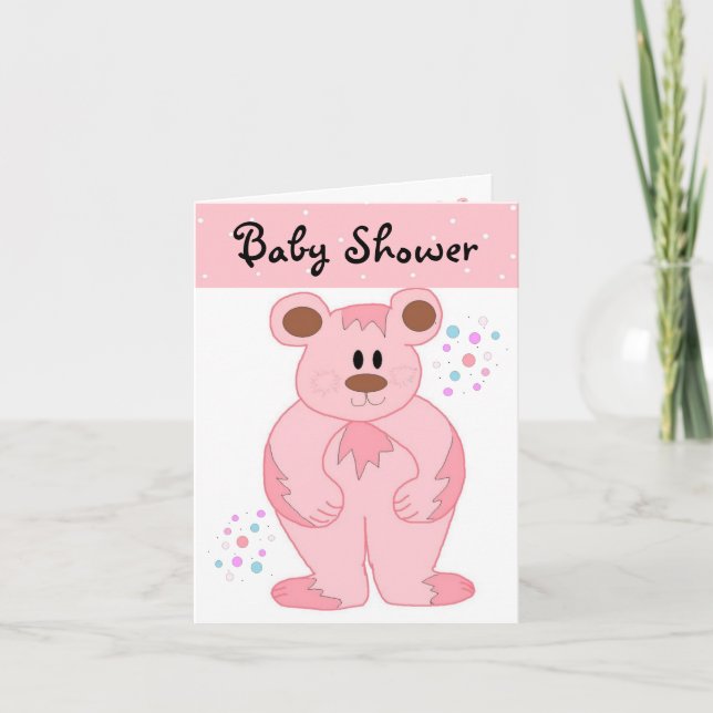 Invitation Baby-Shopping Rose Ours en Peluche (Devant)