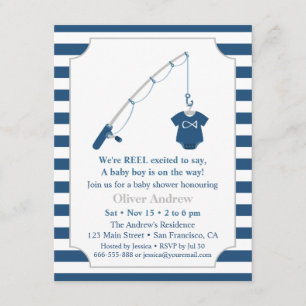 Invitation Baby-Shopping Thème Pêche Bleu Marine et Gris