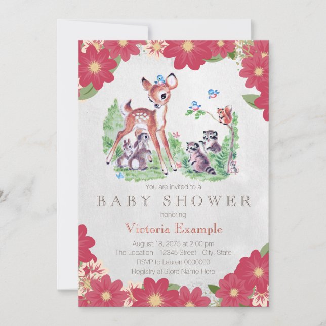 Invitation Baby-Shopping Vintage de la Forêt (Devant)