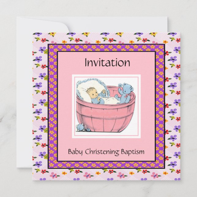 Invitation Baby-Shopping Vintage Rose Bleu (Devant)