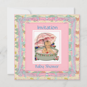 Invitation Baby-Shopping Vintage Rose Bleu