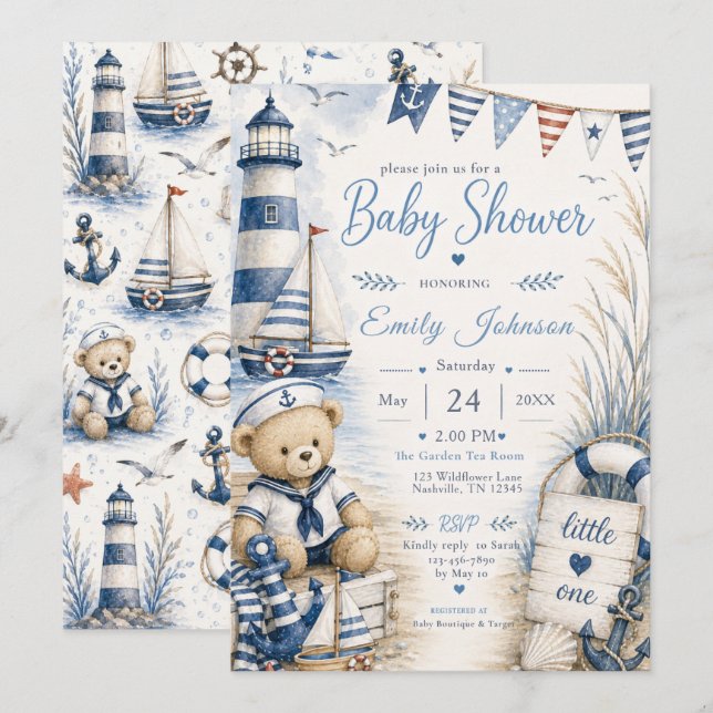 Invitation Baby-Shour marin (Devant / Derrière)