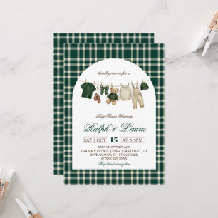Invitation Baby-Show garçon Teddy Bear Green Plaid