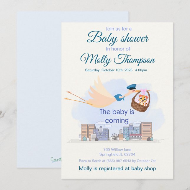 Invitation Baby shower (Devant / Derrière)
