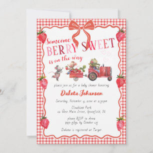 Invitation Baby shower 007 Gingham rouge Baie Sucrée Ferme