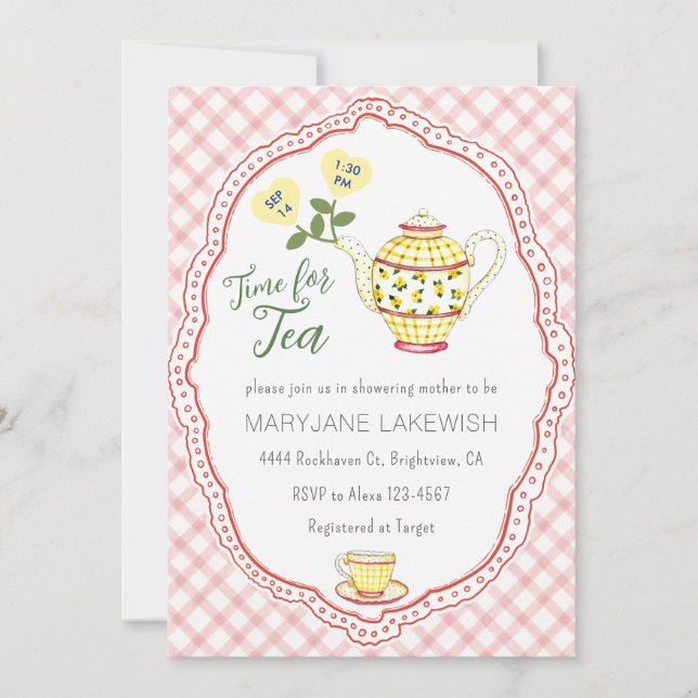 Invitation Baby Shower 007 Tendance Gingham Rose Bebe (Devant)