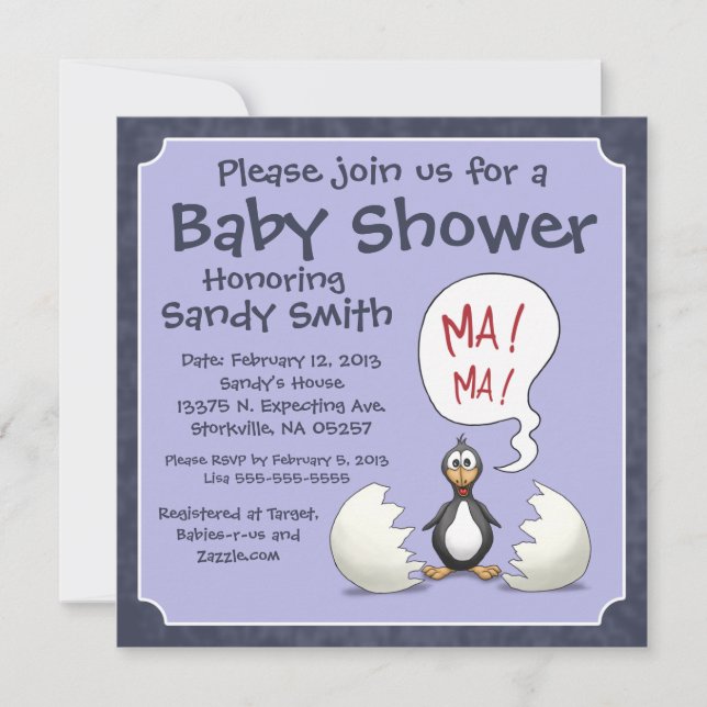 Invitation Baby shower 107 : Pingouin (Devant)