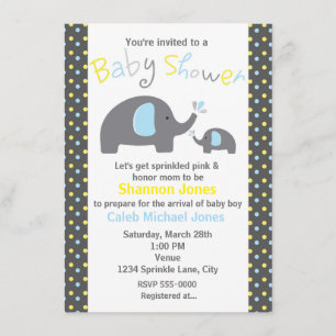 Invitation Baby Shower 2 Éléphants Bleus à Points