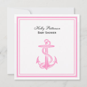 Invitation Baby shower 2SQ encadré rose Ancre nautique