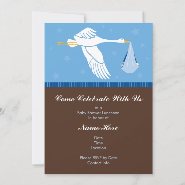 Invitation Baby shower 5x7 - Bleu et Brown (Devant)