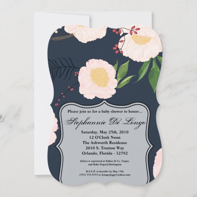 Invitation Baby shower 5x7 Fleurs florales blanche (Devant)