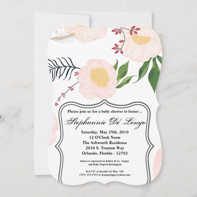 Invitation Baby shower 5x7 Fleurs florales blanche (Devant)