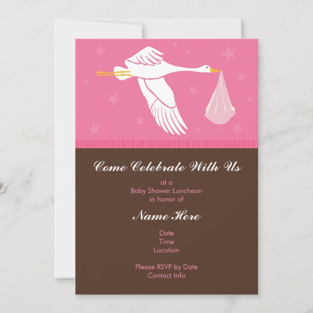 Invitation Baby shower 5x7 - Rose et Brown (Devant)