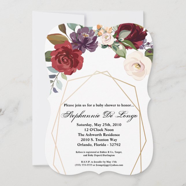 Invitation Baby shower 5x7 White Roses Gold Geomet (Devant)