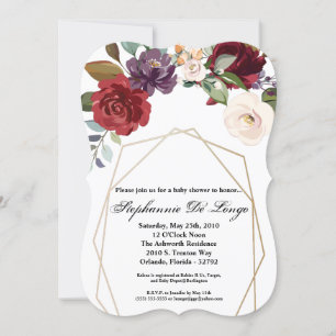 Invitation Baby shower 5x7 White Roses Gold Geomet