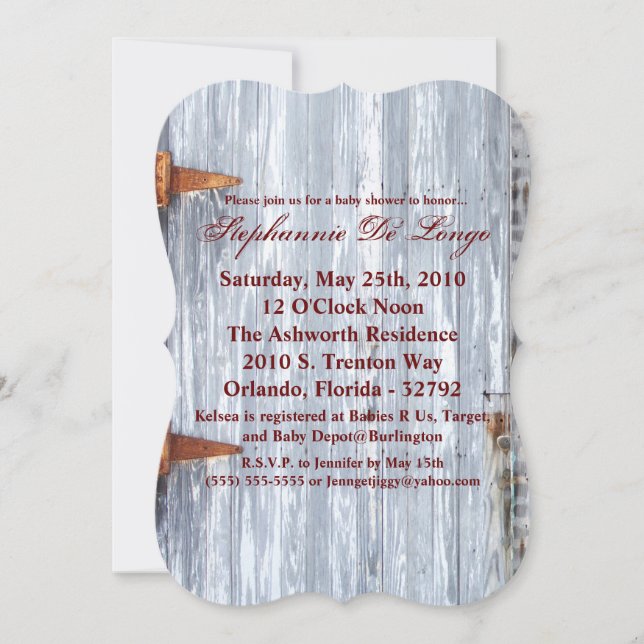 Invitation Baby shower 5x7 White Wash Wood Barn Do (Devant)