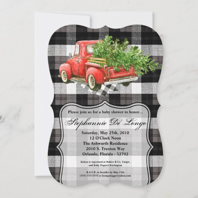 Invitation Baby shower 5x7 XMAS Camion Baffalo Pla (Devant)