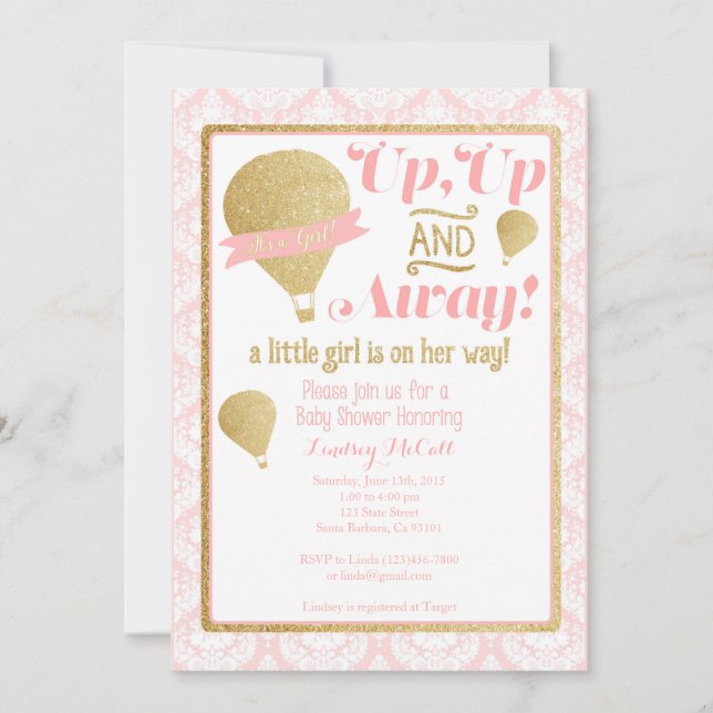 Invitation Baby shower à air chaud Gold Pink (Devant)