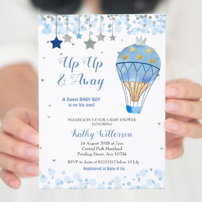 Invitation Baby shower à air chaud Parties scintillant Blue S (Créateur téléchargé)