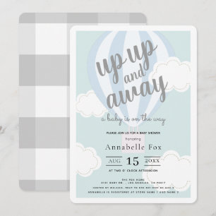 Invitation Baby shower à ballon à air chaud bleu vers le haut