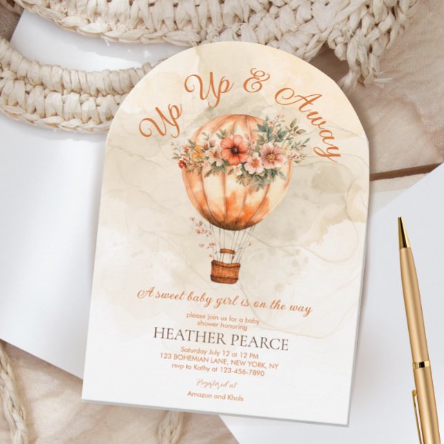 Invitation Baby shower à ballon à air chaud Boho vers le haut (Créateur téléchargé)