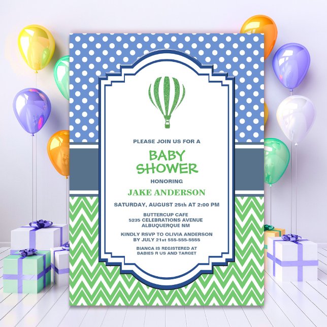 Invitation Baby shower à ballon à air chaud vert (Créateur téléchargé)