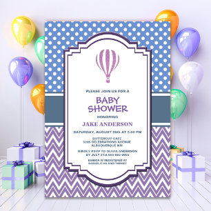 Invitation Baby shower à ballon violet à air chaud